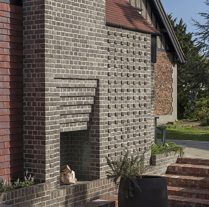 Outside fireplace brick detail chimney